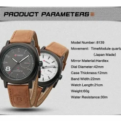 CURREN Men's Quartz Sport Watch Genuine Leather Strap Waterproof 8139