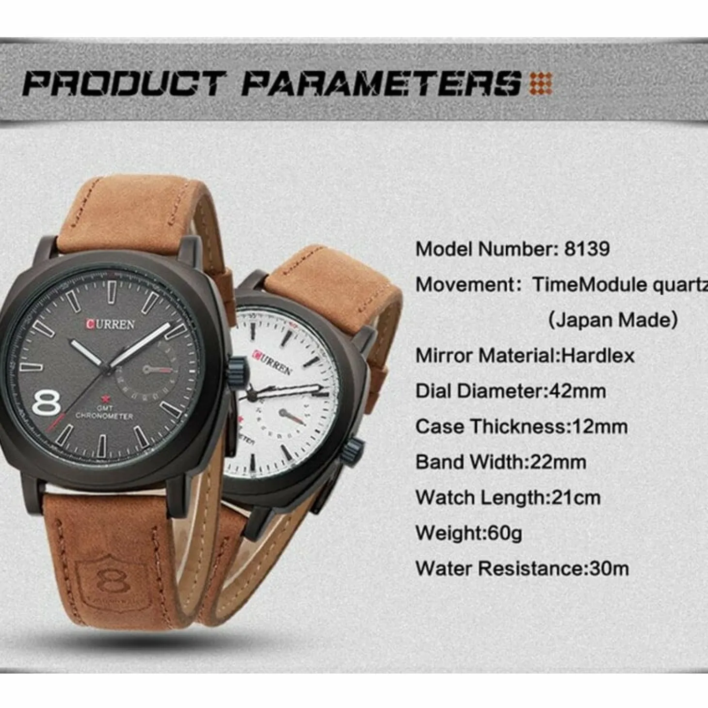 CURREN Men's Quartz Sport Watch Genuine Leather Strap Waterproof 8139