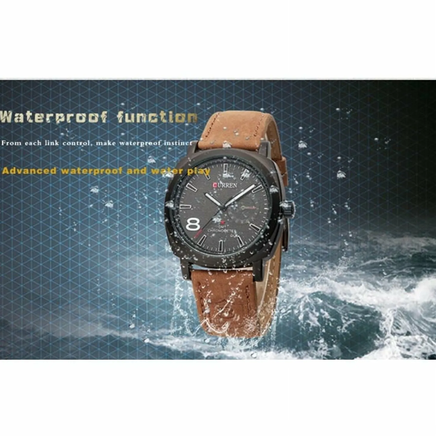 CURREN Men's Quartz Sport Watch Genuine Leather Strap Waterproof 8139