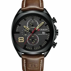 CURREN Men's Quartz Watch with Brown Leather Strap Waterproof 8324