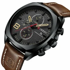 CURREN Men's Quartz Watch with Brown Leather Strap Waterproof 8324