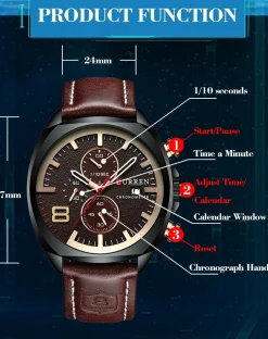 CURREN Men's Quartz Watch with Brown Leather Strap Waterproof 8324