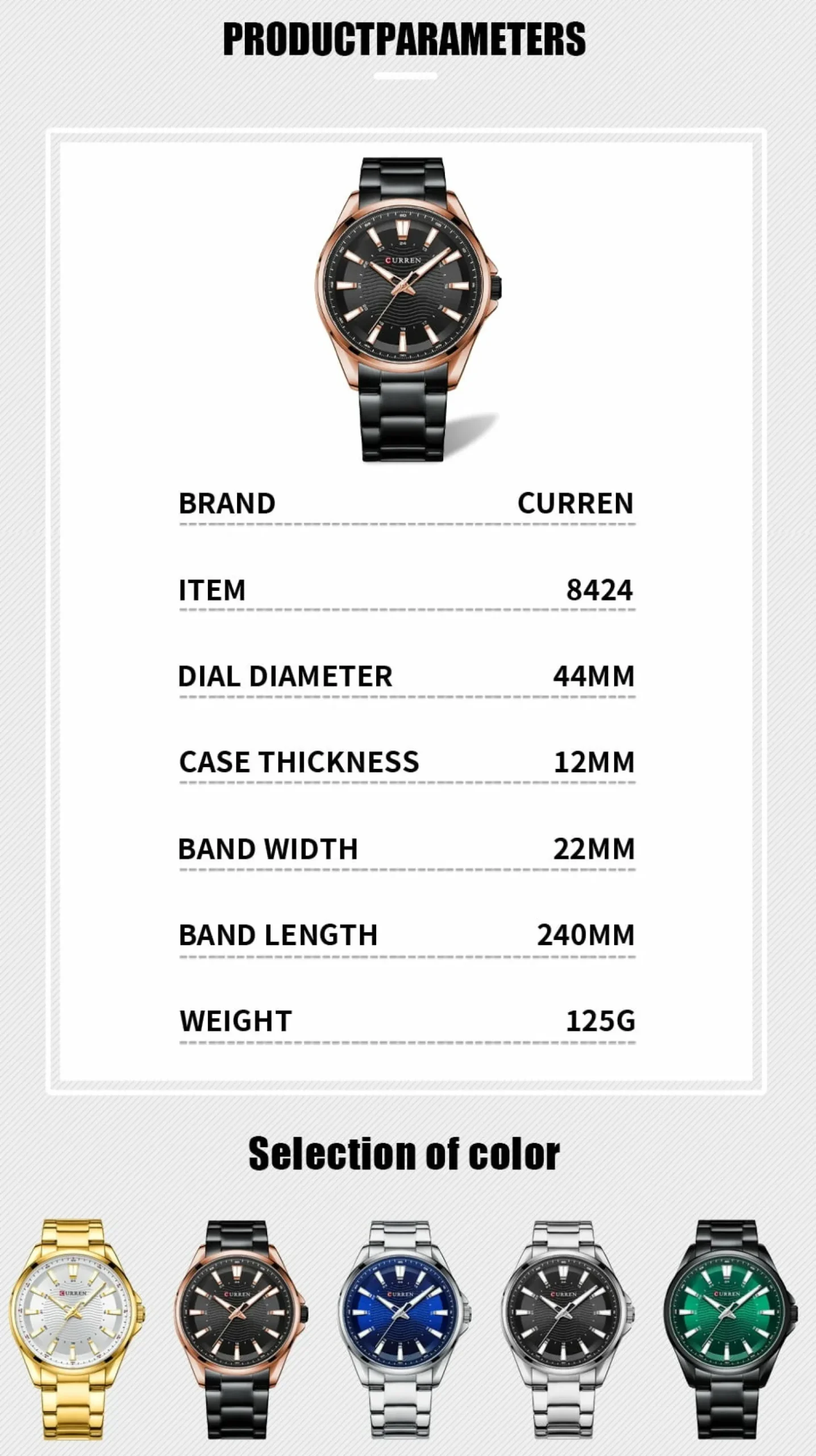 CURREN Men's Quartz Wristwatch Stainless Steel 8424