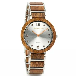 Edenhölzer Holzuhr Damen Armbanduhr Quarz Holzarmband Uhr Hardlex Flores