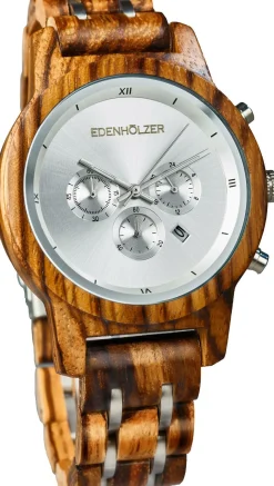Edenhölzer Holzuhr Damen Armbanduhr Chronograph Holzarmbanduhr Bonaire Datumsanzeige