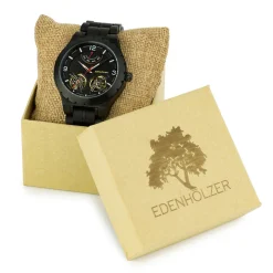 Edenhölzer Holzuhr Herren Armbanduhr Automatik Bougainville Holzarmband Datumsanzeige