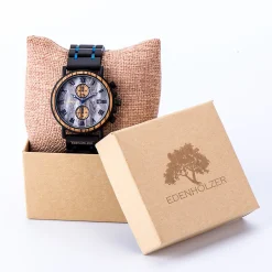 Edenhölzer Holzuhr Herren Armbanduhr Paulau Holzarmband ED090-007