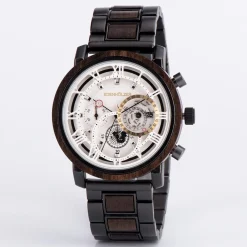 Edenhölzer Holzuhr Herren Armbanduhr Chronograph Holzarmband Saona Datumsanzeige