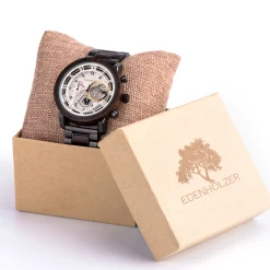 Edenhölzer Holzuhr Herren Armbanduhr Chronograph Holzarmband Saona Datumsanzeige