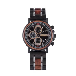 Edenhölzer Holzuhr Herren Armbanduhr Chronograph Madeira Holzarmband ED091-008
