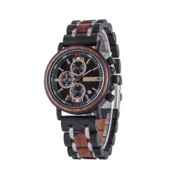 Edenhölzer Holzuhr Herren Armbanduhr Chronograph Madeira Holzarmband ED091-008