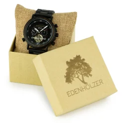 Edenhölzer Holzuhr Herren Armbanduhr Automatik Borneo Holzarmband Datumsanzeige