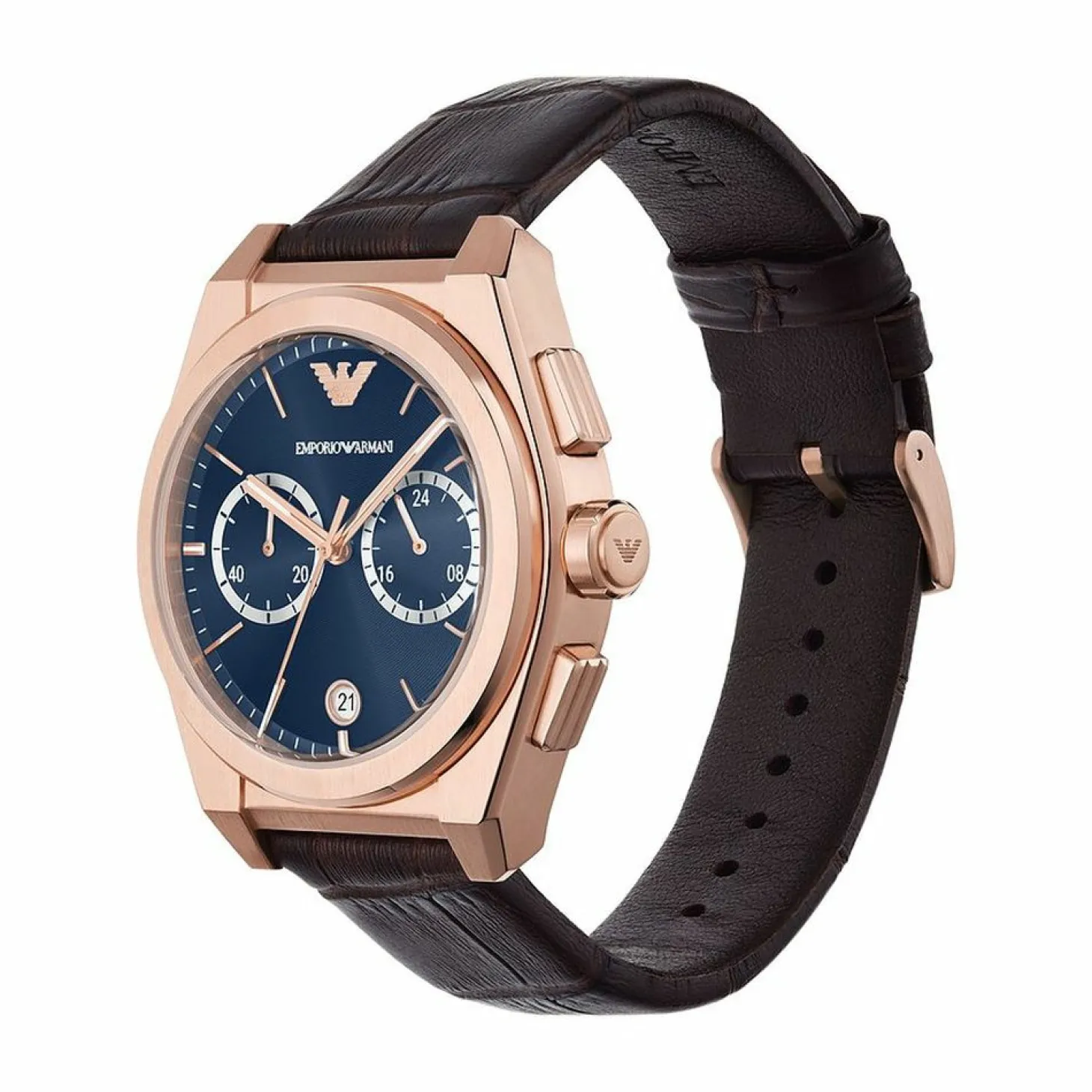 Emporio Armani Herren Armbanduhr Chronograph Blau/Roségold AR11563