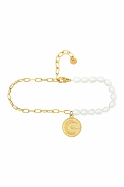 Fußkette 925 Silber Perlen Münze vergoldet Sonne Mond 41184831537246