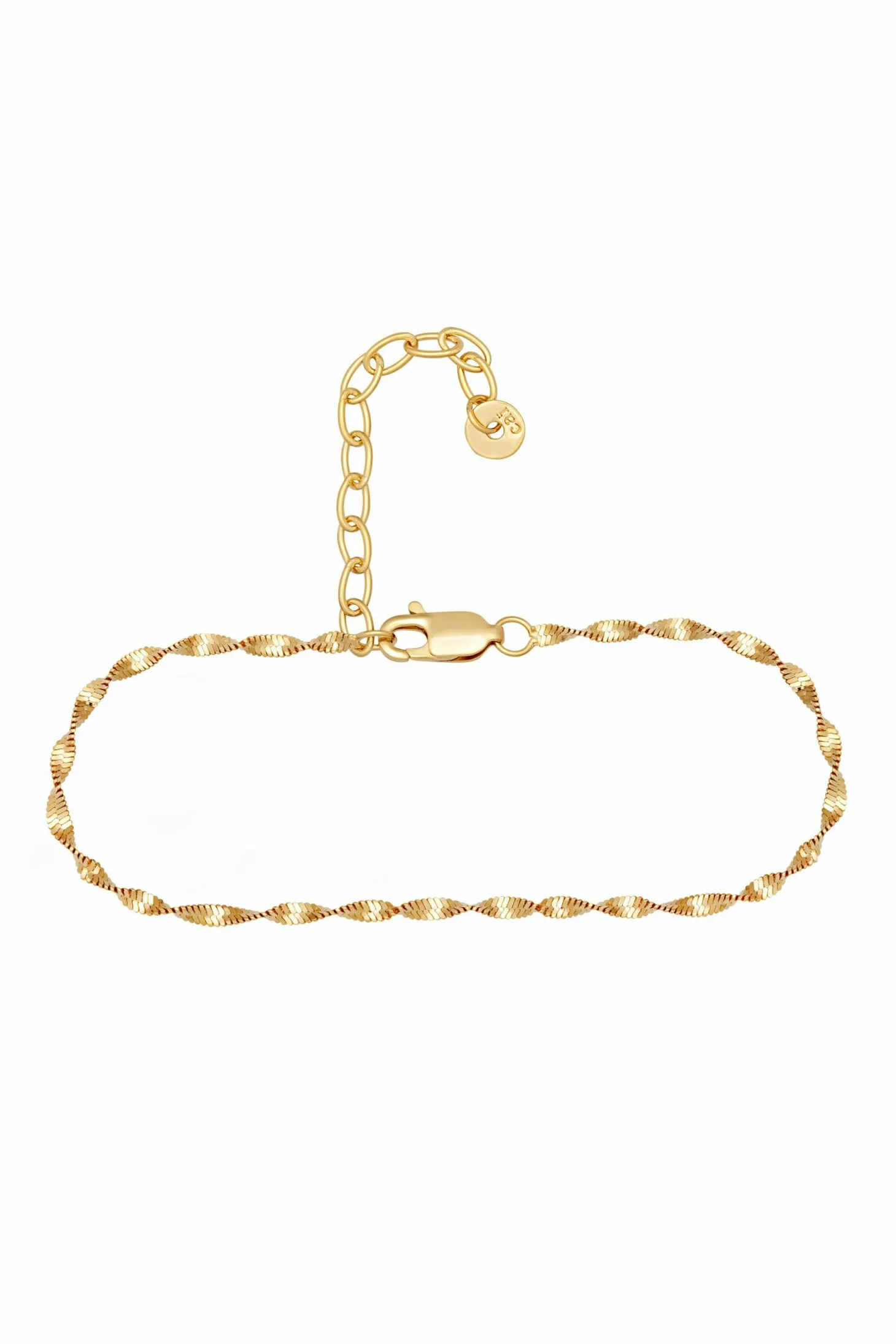 Fußkette 925/- Sterling Silber vergoldet Flachpanzer Kette gedreht 41184793591902