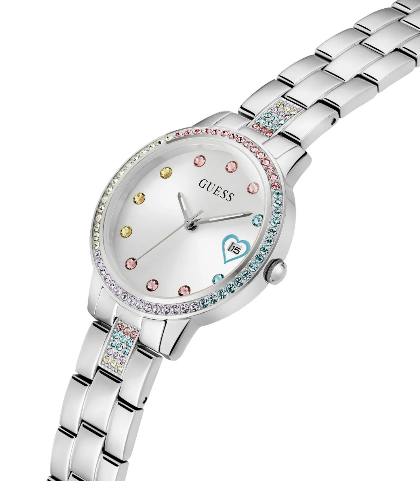 Guess Damen Armbanduhr THREE OF HEARTS silber 34 mm GW0657L1