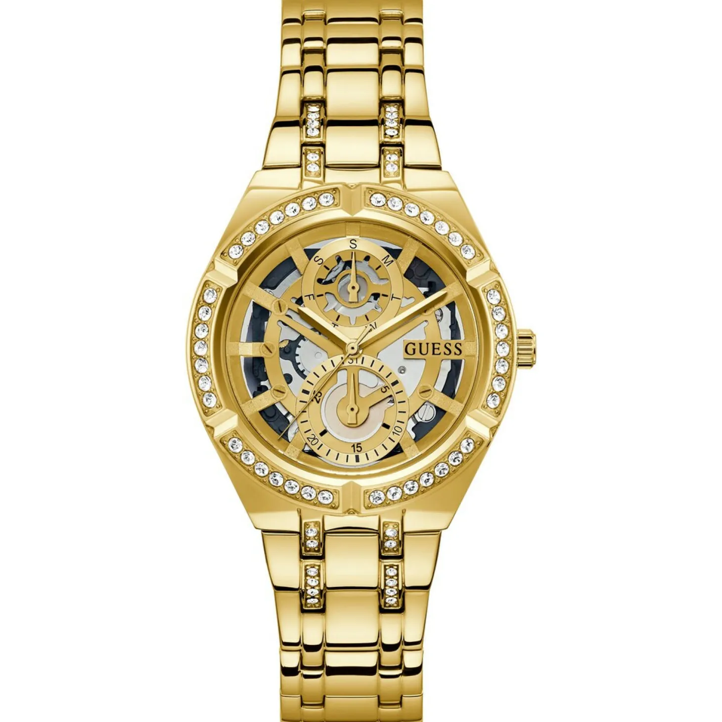 Guess Damen Armbanduhr Allara Multifunktion skeleton Gold GW0604L2