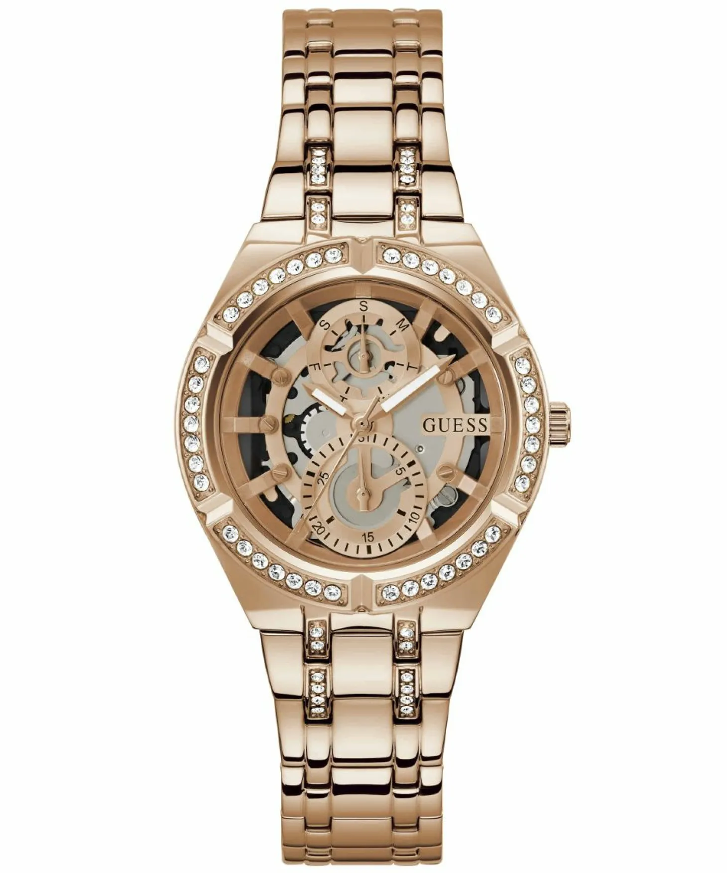 Guess Damen Armbanduhr Allara Multifunktion skeleton Rosegold GW0604L3