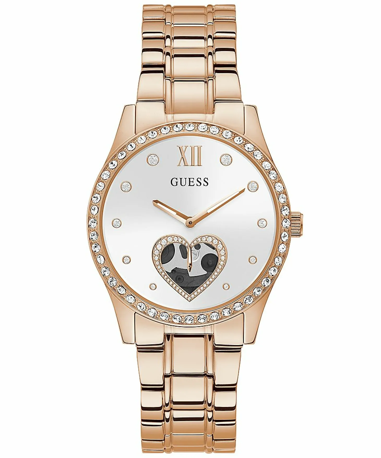 Guess Damen Armbanduhr Be Loved 38 mm Herz auf Zifferblatt Armband Edelstahl GW0380L3