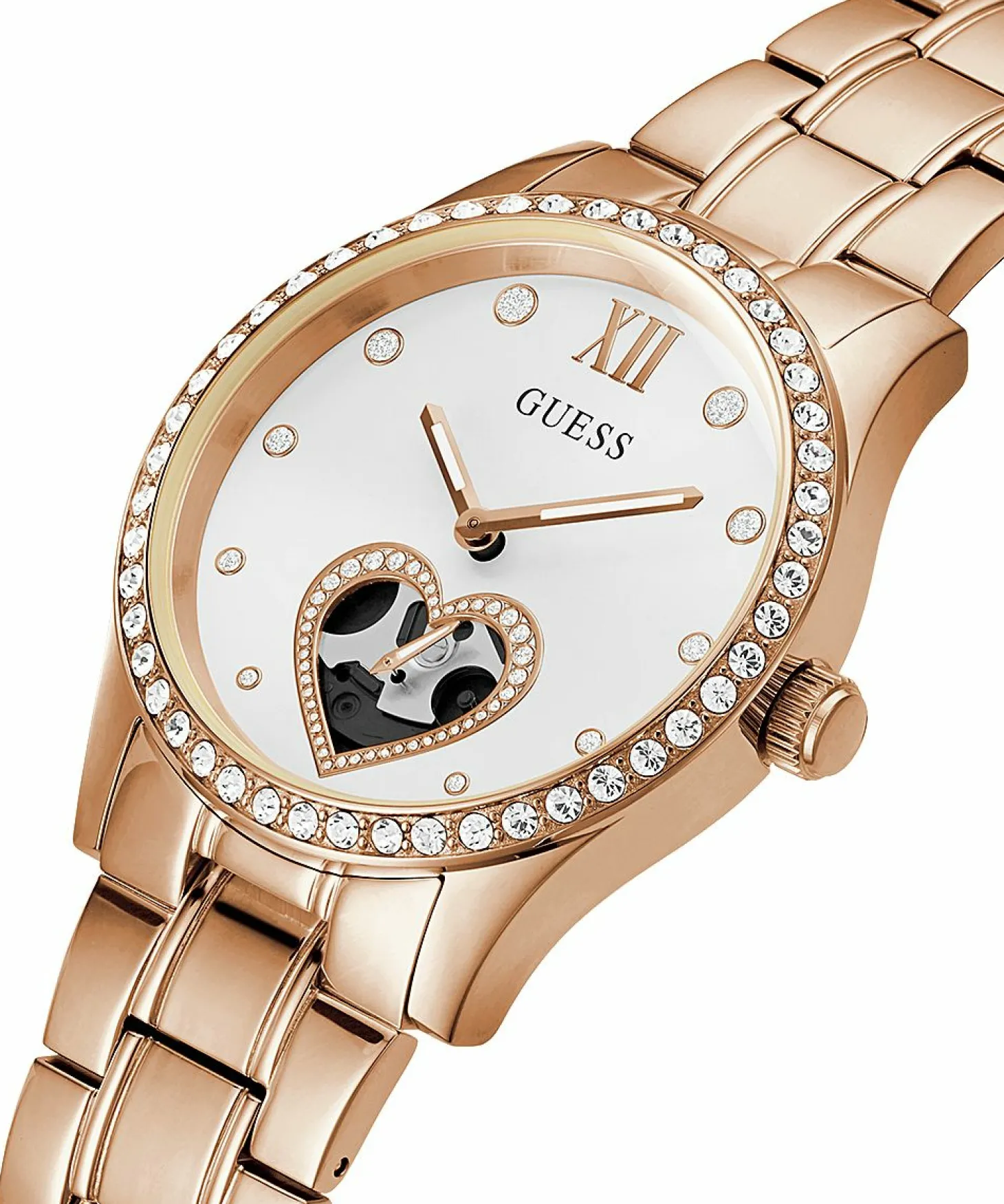 Guess Damen Armbanduhr Be Loved 38 mm Herz auf Zifferblatt Armband Edelstahl GW0380L3