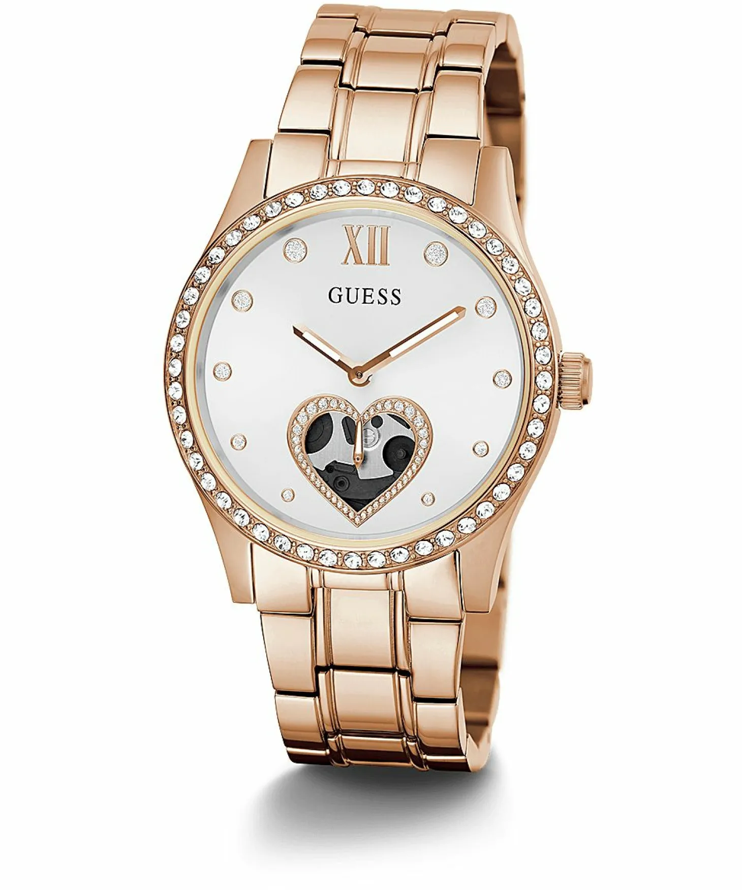 Guess Damen Armbanduhr Be Loved 38 mm Herz auf Zifferblatt Armband Edelstahl GW0380L3