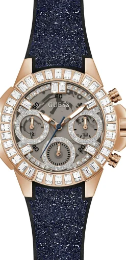 Guess Damen Armbanduhr Bombshell Silikon Armband Multifunktion, Roségold/Schwarz GW0313L3