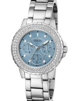 Guess Damen Armbanduhr Crown Jewel 36 mm Strasssteine auf dem Gehäuse Armband Edelstahl GW0410L1