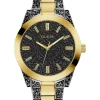 Guess Damen Armbanduhr Gilded 40 mm Brokatmuster auf Armband und Zifferblatt Armband Edelstahl GW0303L1