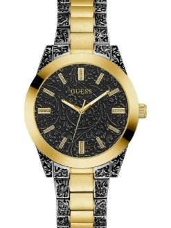 Guess Damen Armbanduhr Gilded 40 mm Brokatmuster auf Armband und Zifferblatt Armband Edelstahl GW0303L1