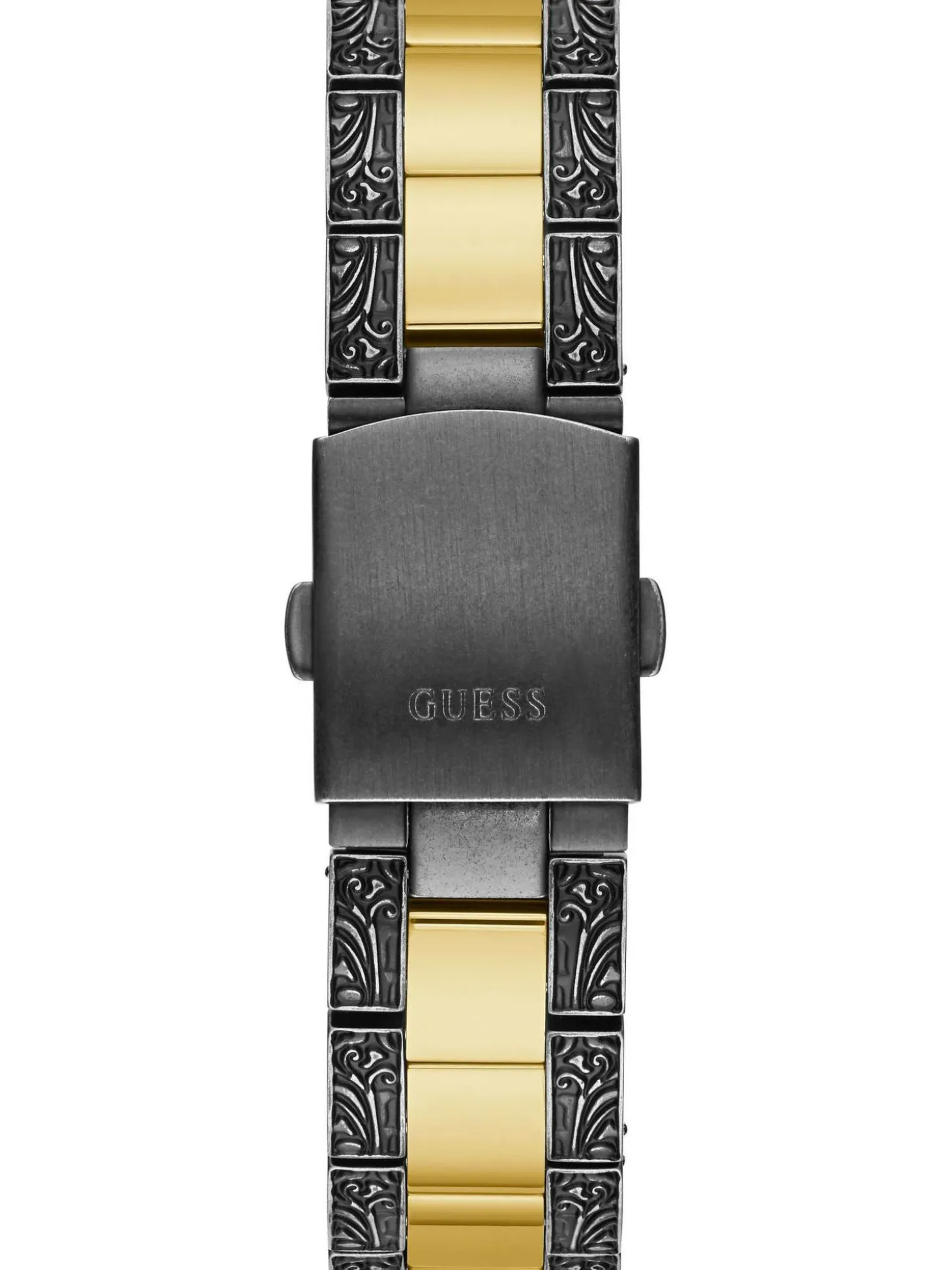 Guess Damen Armbanduhr Gilded 40 mm Brokatmuster auf Armband und Zifferblatt Armband Edelstahl GW0303L1