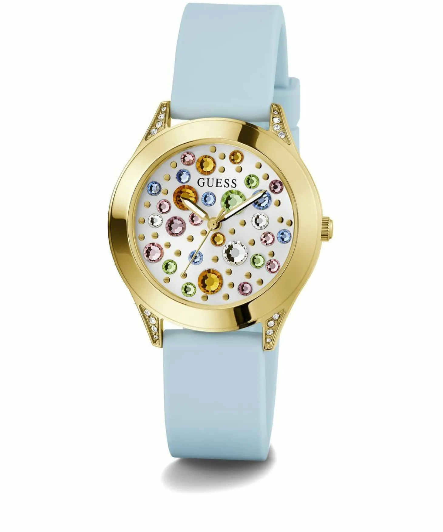 Guess Damen Armbanduhr MINI WONDERLUST hellblau, gold 34 mm GW0678L1