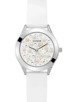Guess Damen Armbanduhr Pearl 36 mm Perlen und Strasssteine auf dem Zifferblatt Armband Silicone GW0381L1