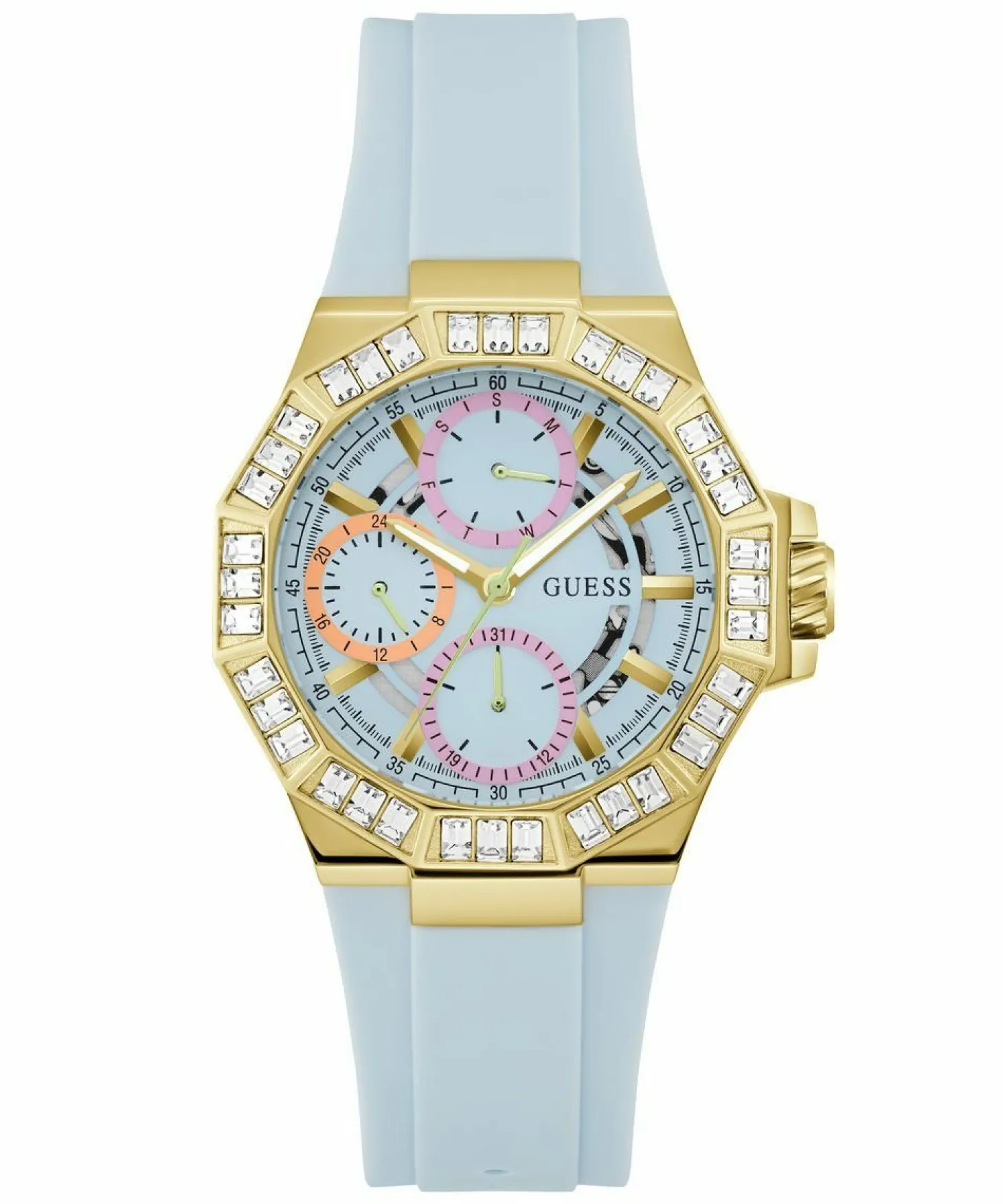 Guess Damen Armbanduhr SELENE Multifunktion hellblau, gold 39 mm GW0695L1
