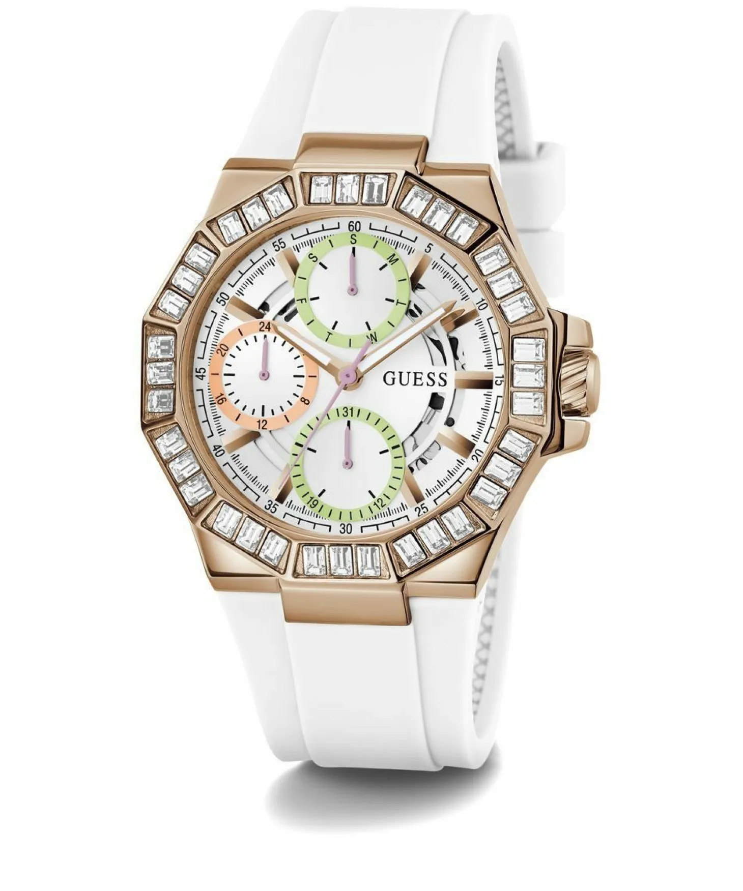 Guess Damen Armbanduhr SELENE Multifunktion weiß, roségold 39 mm GW0695L3