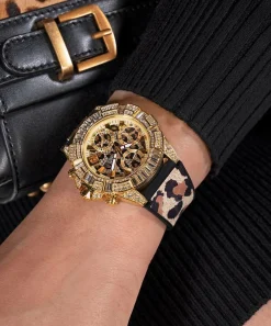 GUESS Damen Armbanduhr 40th Anniversary Special Edition Leopard Gold-Ton GW0814L3