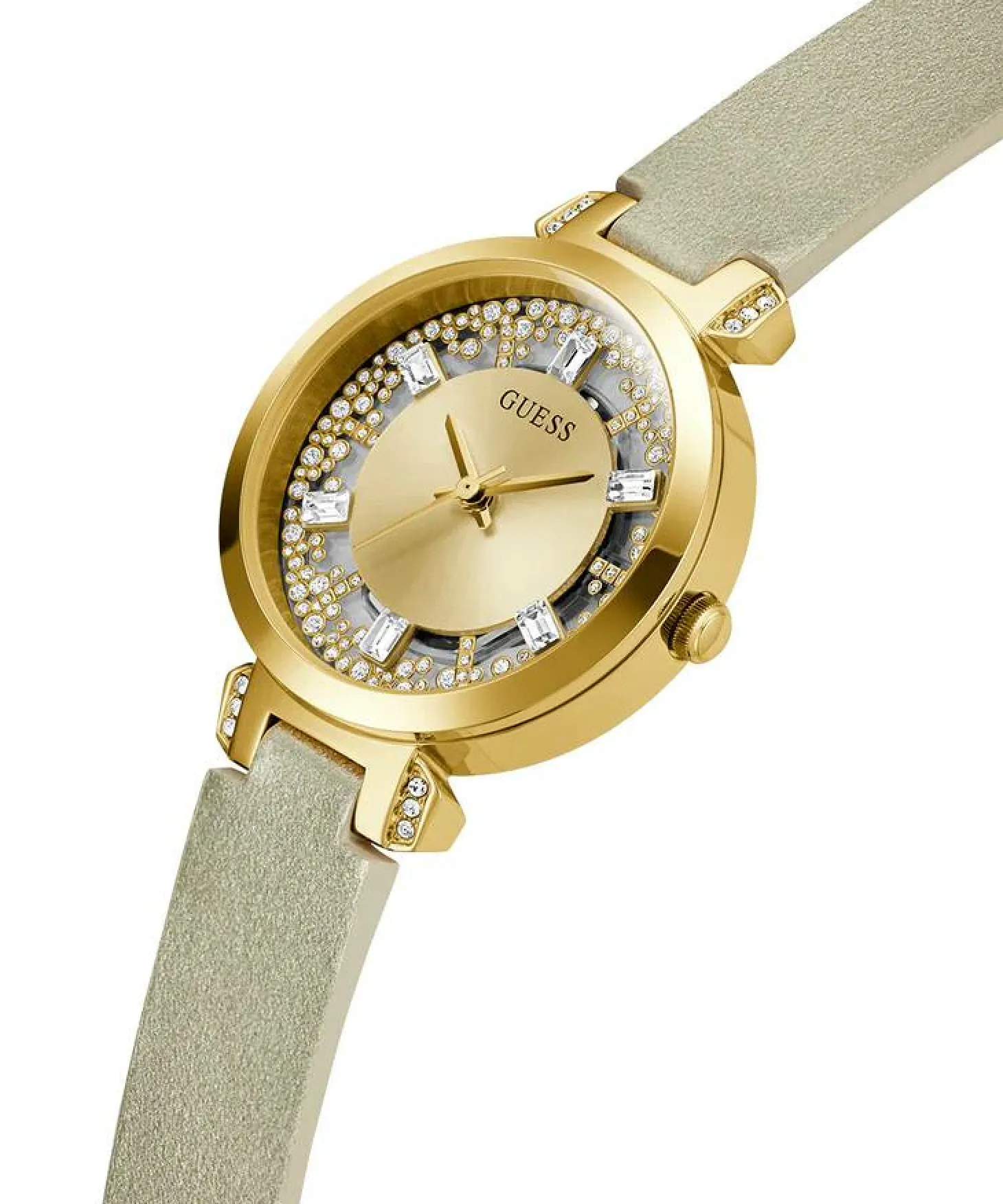 GUESS Damen Goldfarbene Uhr Crystal clear GW0535L4