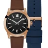 Guess Herren Armbanduhr Box Set Crescent roségold, braun, blau GW0630G3