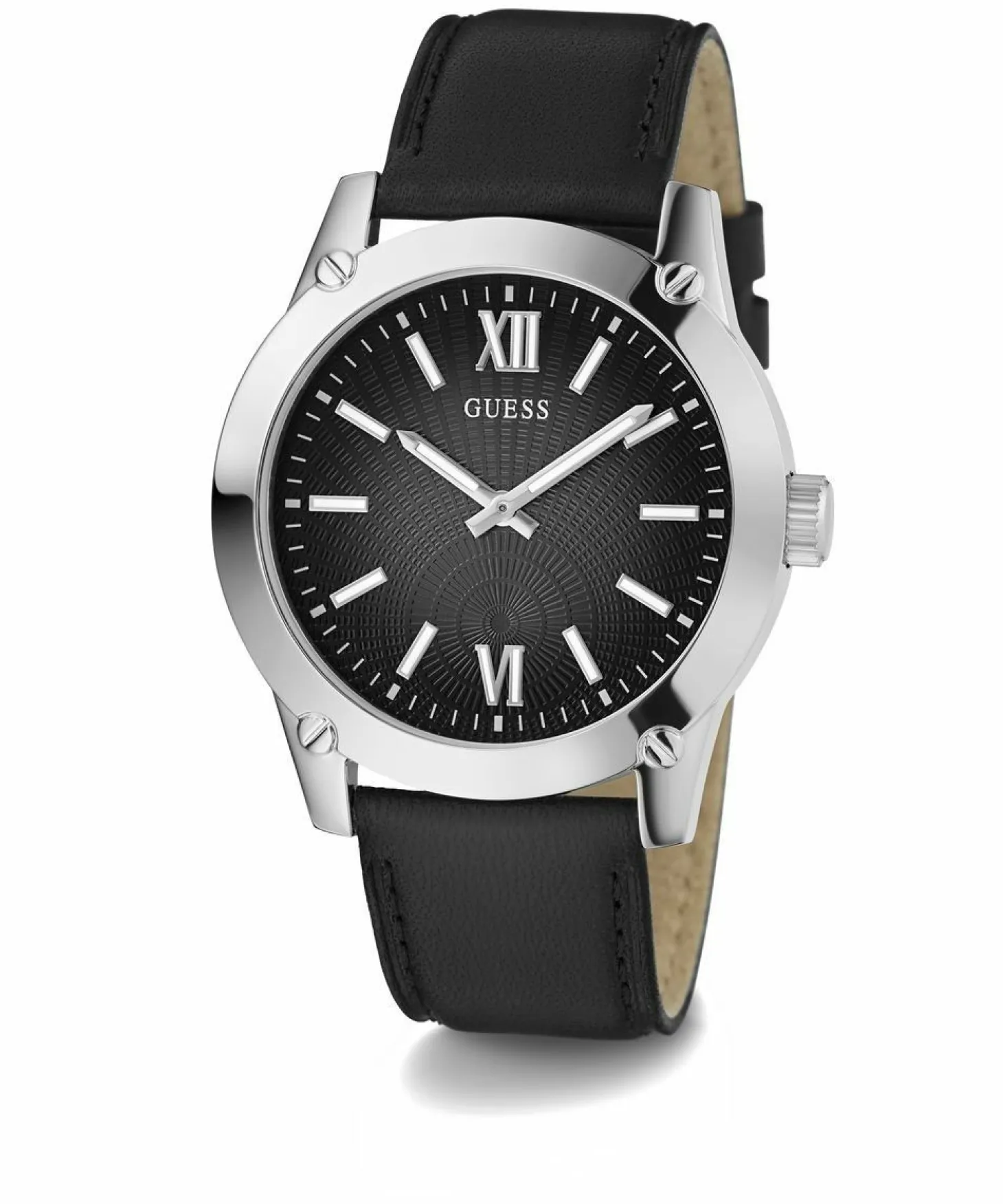 Guess Herren Armbanduhr Crescent schwarz, silber 44 mm GW0628G1