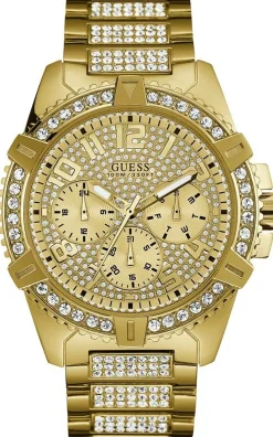 Guess Herren Armbanduhr farbe gold mit strass 48 mm Armband Edelstahl FRONTIER W0799G2