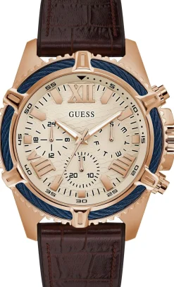 Guess Herren Armbanduhr Leder armband braun 48 mmGW0053G4