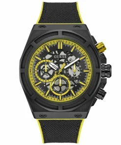 Guess Herren Armbanduhr MASTERPIECE Multifunktion schwarz, gelb 47 mm GW0713G2