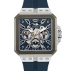 Guess Herren Armbanduhr Multifunktionsuhr Skeleton Leo blau, silber GW0637G1