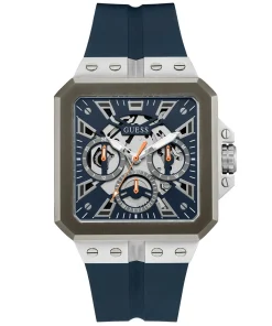 Guess Herren Armbanduhr Multifunktionsuhr Skeleton Leo blau, silber GW0637G1