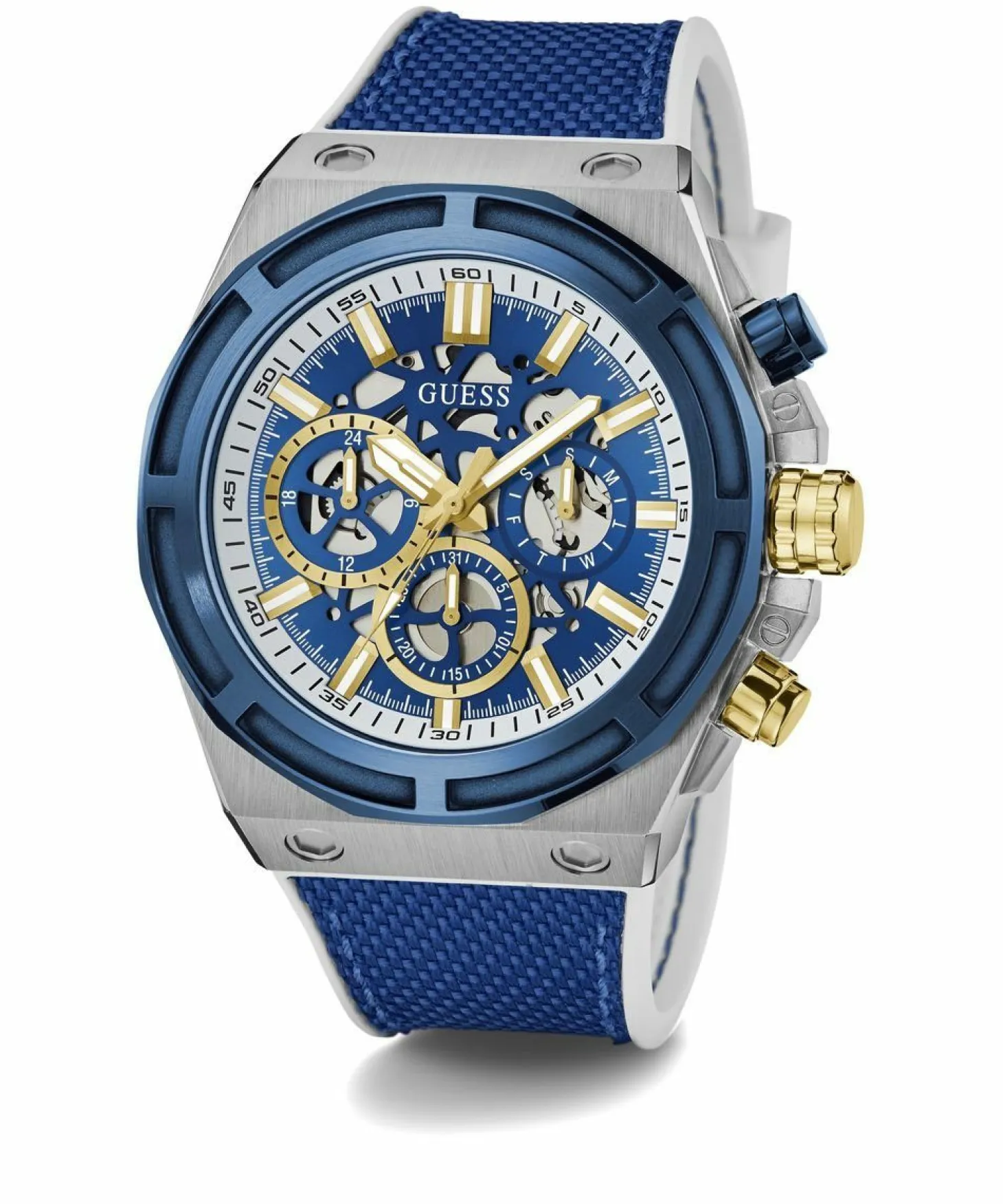 Guess Herren Armbanduhr MASTERPIECE Multifunktion blau, silber 47 mm GW0713G1