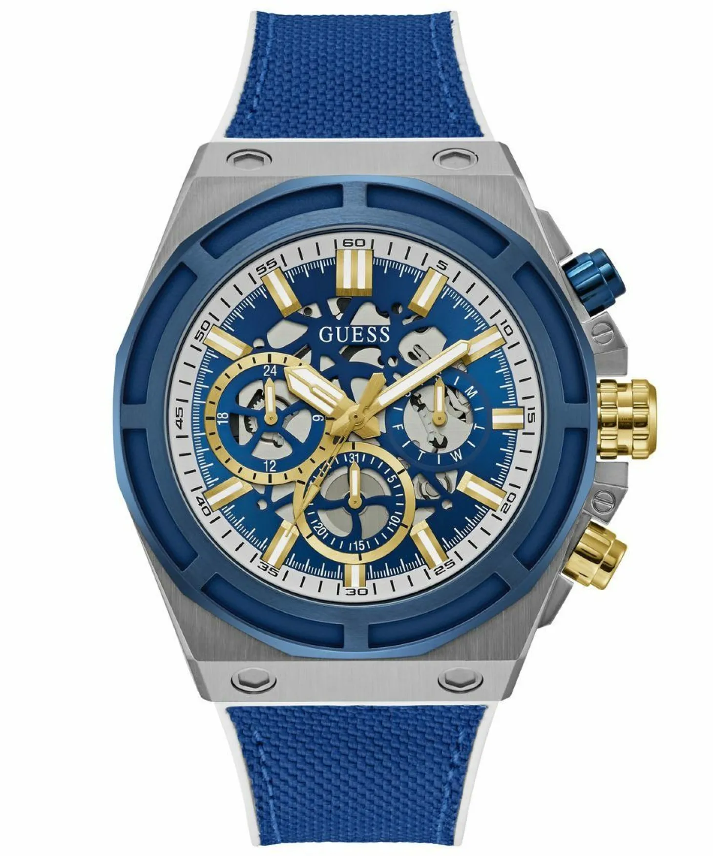 Guess Herren Armbanduhr MASTERPIECE Multifunktion blau, silber 47 mm GW0713G1