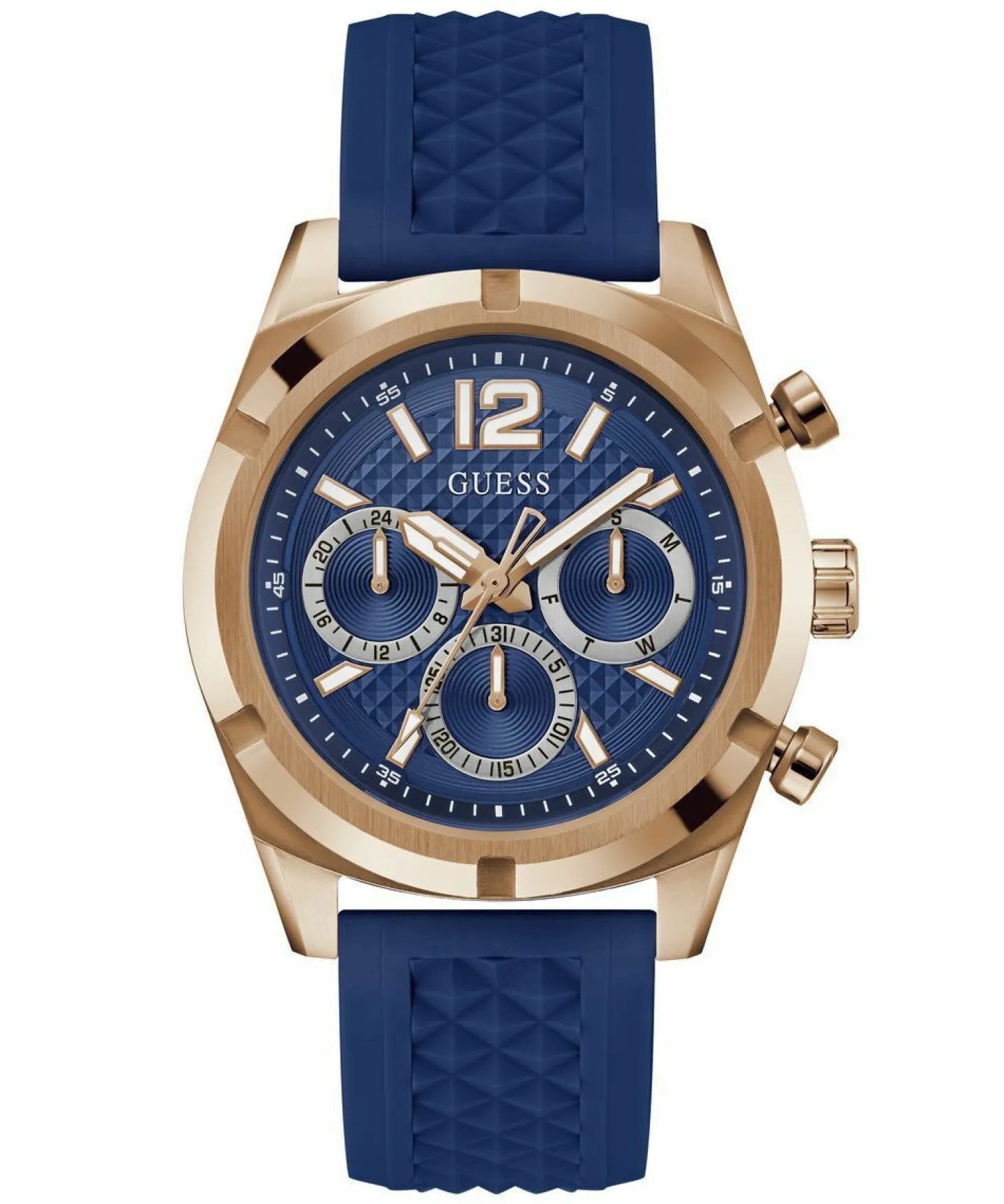 Guess Herren Armbanduhr RESISTANCE Multifunktion blau, roségold 44 mm GW0729G3
