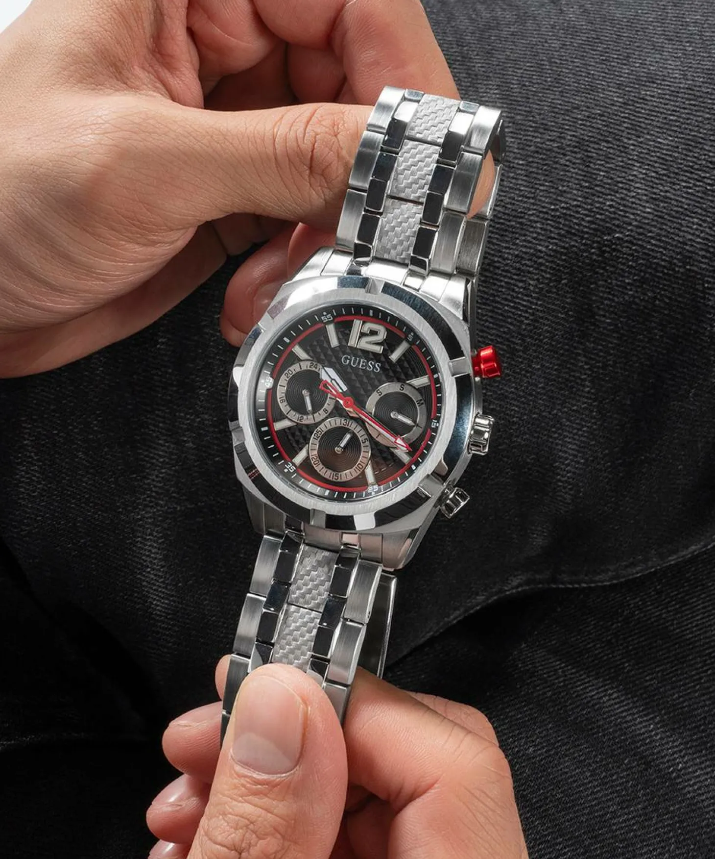 Guess Herren Armbanduhr Silber Multifunktion Resistance GW0714G1