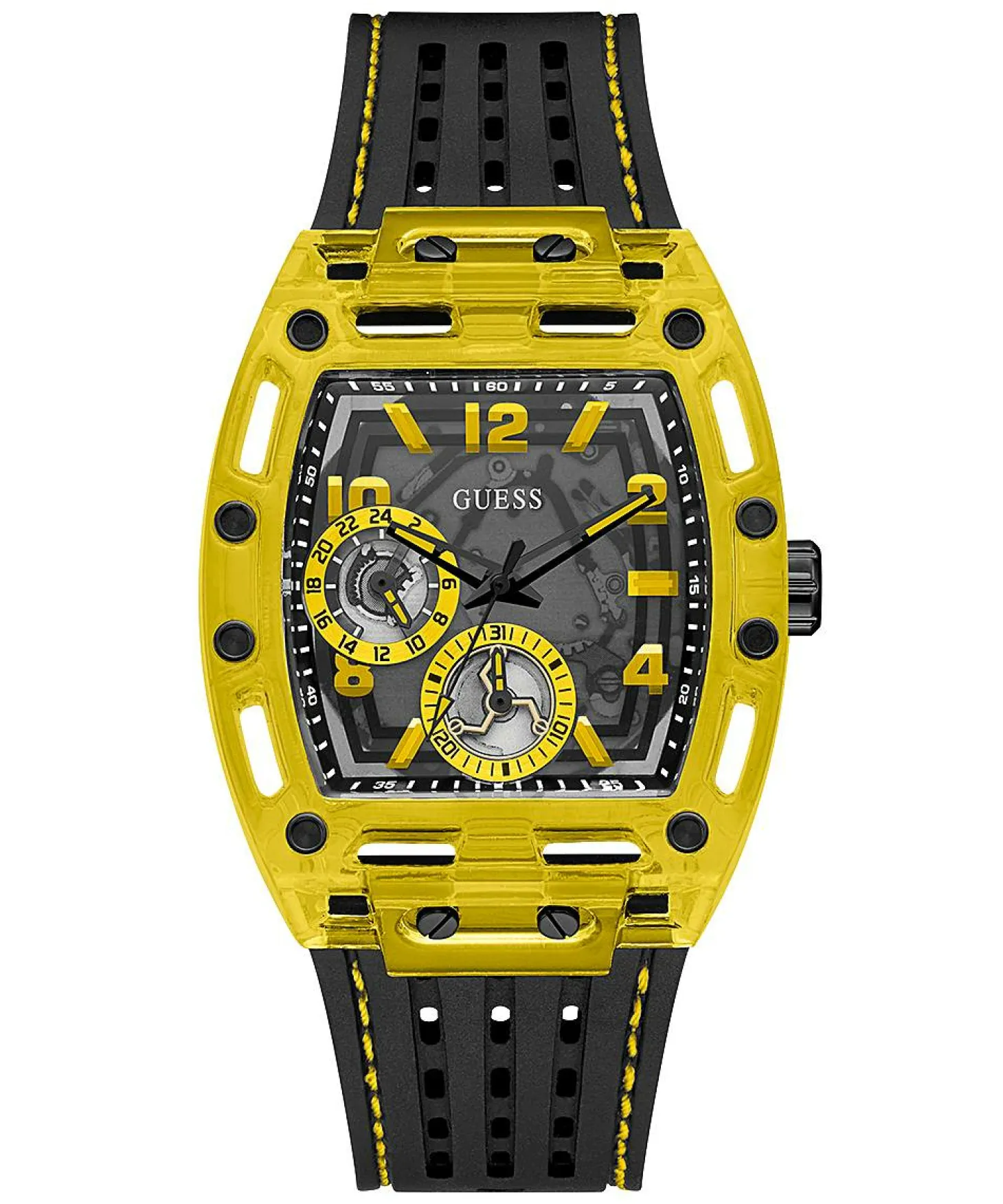 Guess Herren Armbanduhr schwarz gelb 44 mm GW0499G2