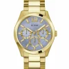 Guess Herren Multifunkion Armbanduhr ZEN gold, hellblau 42 mm GW0707G2