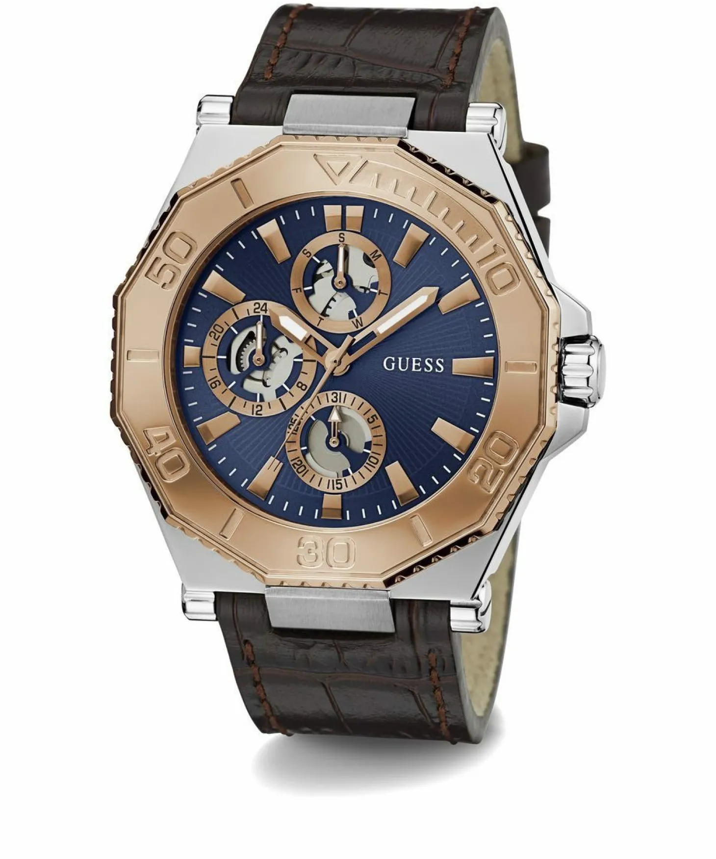 Guess Herren Multifunkion Armbanduhr PRIME braun, roségold 46 mm GW0704G2